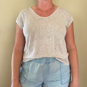 Bobeau cream knit v-neck tee